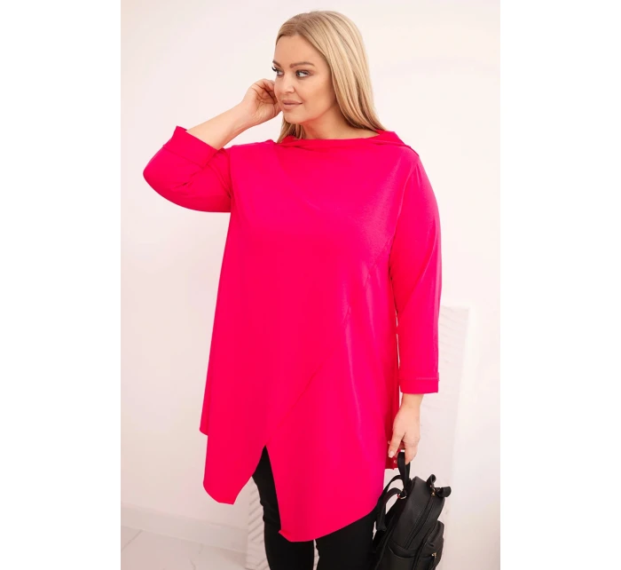 Dámská bavlněná blůza Plus Size asymetrická s ohrnovacími rukávy fuchsie