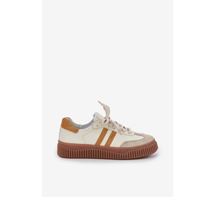 Zazoo N1068S6 Kožené Nízké Sneakersy Dámské Na Platformě Béžové