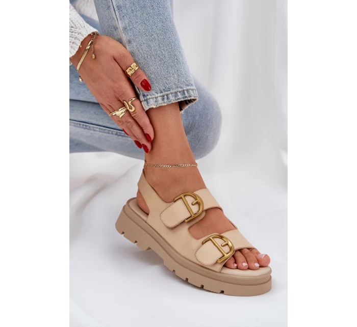 Eko kožené sandály s přezkami béžové model 21684627 - Boto