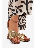 Dámské pantofle na korkové platformě se sponou zlaté model 21704235 - Boto