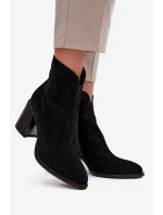 Semišové dámské kotníkové boty na podpatku s rytím zateplené Vinceza 66801 černé