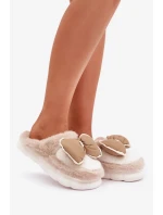Futrzane Pantofle S Mašlí Béžové Grilis Futrzane Pantofle S Mašlí Béžové Grilis
