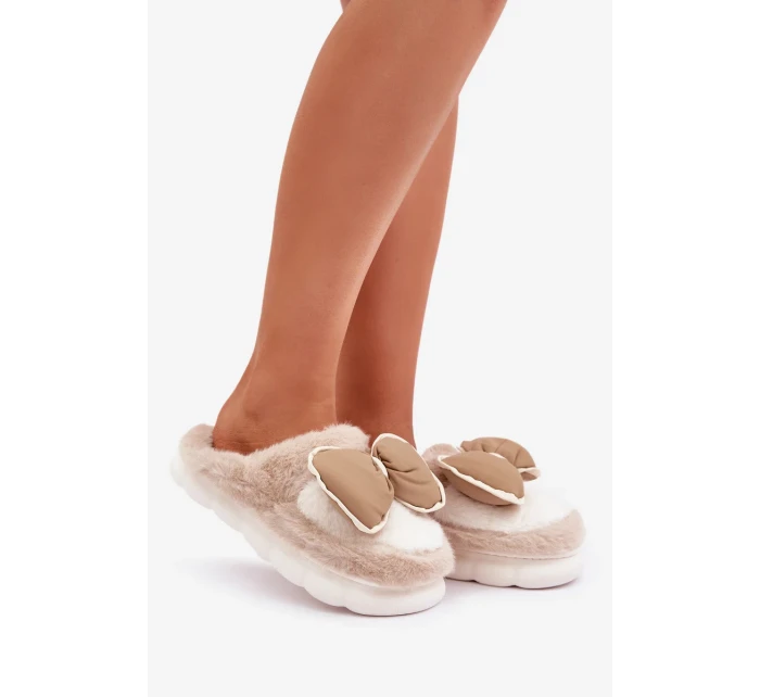 Futrzane Pantofle S Mašlí Béžové Grilis Futrzane Pantofle S Mašlí Béžové Grilis