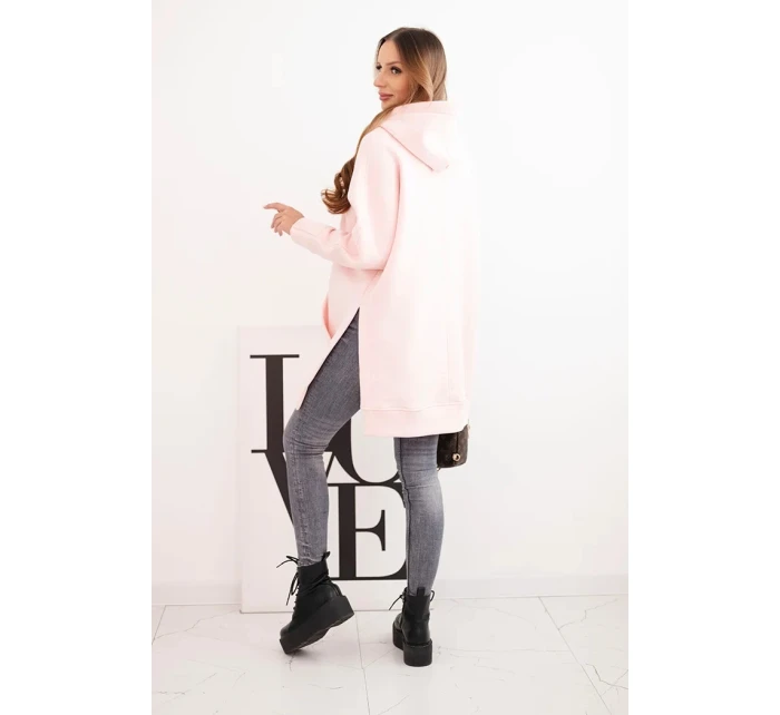 Zateplená mikina s rozparky na bocích pudrově růžová Zateplená mikina s rozparky na bocích pudrově růžová
