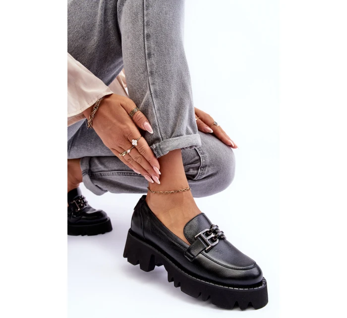 Dámské kůže polobotky s ozdobou černá model 21633020 - Laura Messi Dámské kůže polobotky s ozdobou černá model 21633020 - Laura Messi