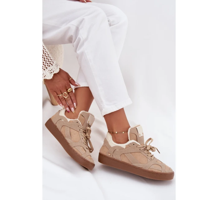 Dámské tenisky na platformě s vyteplením s kožešinou béžové Solvia Dámské tenisky na platformě s vyteplením s kožešinou béžové Solvia