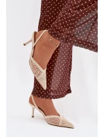 Sandály z pleteniny na jehlovém podpatku světle béžové model 21919223 - Boto