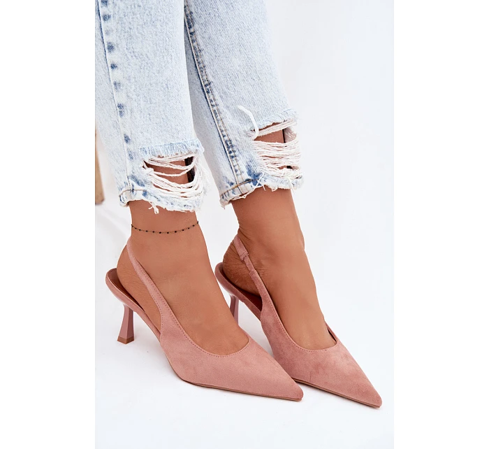 Dámské sandály na podpatku z imitace semiše Růžové Saria