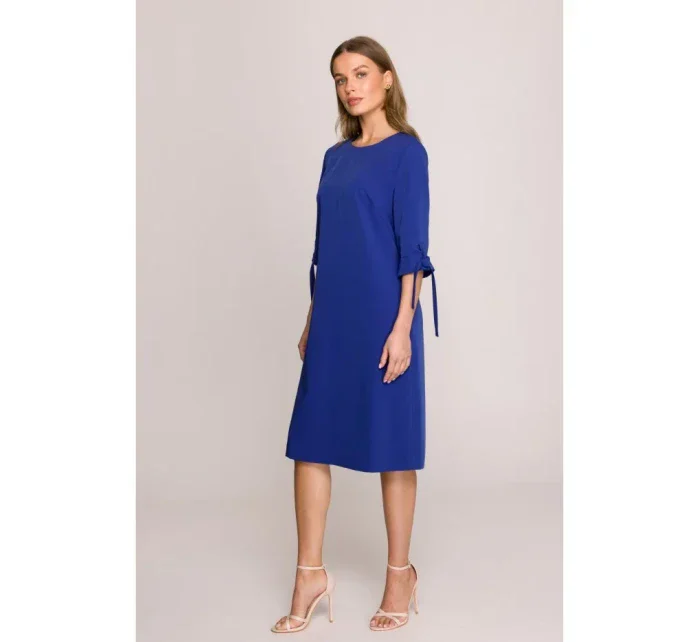 S393 Šaty áčkového střihu s vázacími rukávy - královsky modré S393 Šaty áčkového střihu s vázacími rukávy - královsky modré