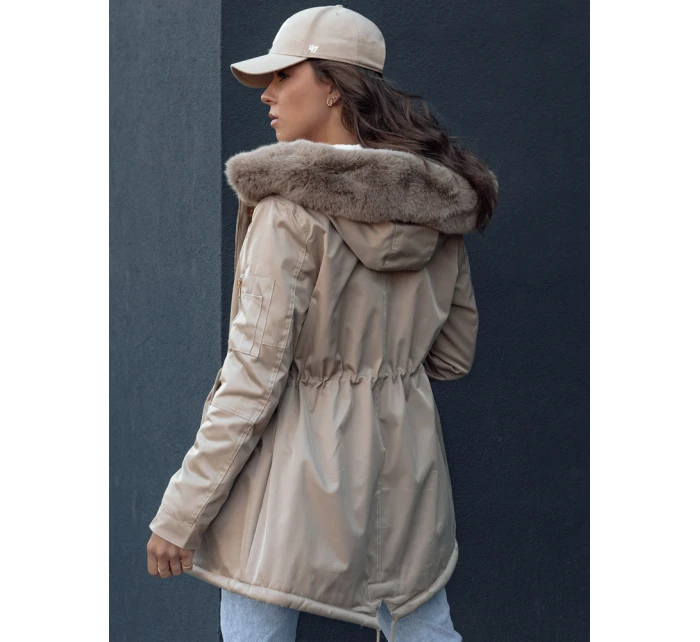Dámská zimní bunda parka s kožešinou béžová model 21979832 - Dstreet