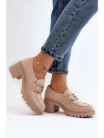 Sametové boty na podpatku béžové model 21646812 - VINCEZA