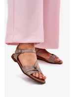 model 21694309 Kožené Dámské Sandály Tmavě Béžové - Zazoo