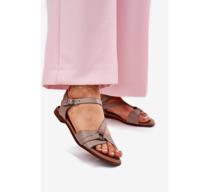 model 21694309 Kožené Dámské Sandály Tmavě Béžové - Zazoo