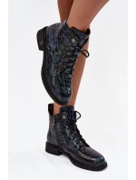 Lakované dámské kotníkové boty z pravé kůže D&A LZ52-962 tmavě modré