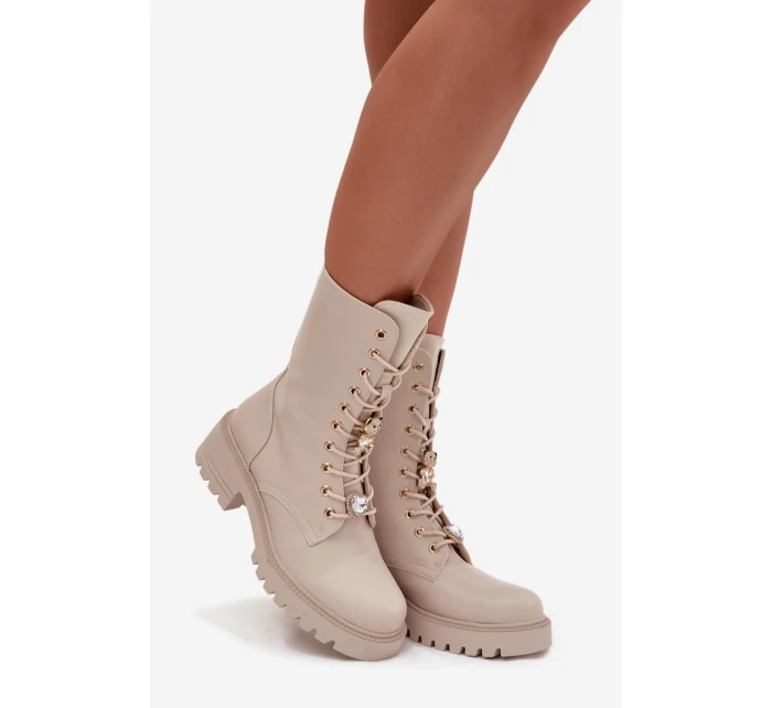 Dámské workery s přezkami Medvídek Srdce Béžové model 21744660 - Boto