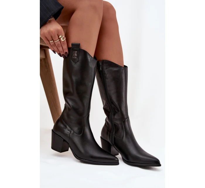 Kožené Kozačky Kovářky Na Podpatku Zateplené Zazoo 70155 Černé