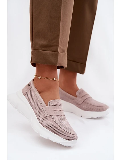 Dámské mokasíny z přírodního semiše na platformě Vinceza Béžové