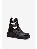 Dámské kotníkové boty s pásky a stříbrnými přezkami Helisse – černé Dámské kotníkové boty s pásky a stříbrnými přezkami Helisse – černé