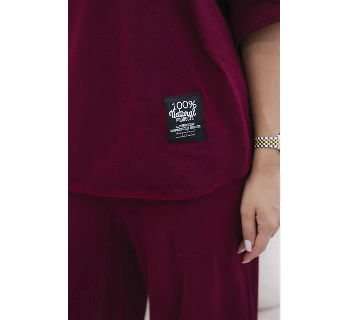 Bavlněný komplet halenka a kalhoty 6727 bordó - Kesi