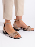 Jedinečné  sandály hnědé dámské na širokém podpatku