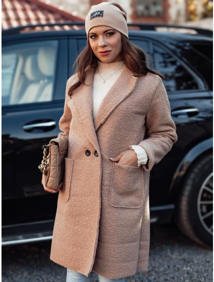 Dámský oversize dlouhý kabát z kůže béžový Dstreet model 21981938 - FashionStreet