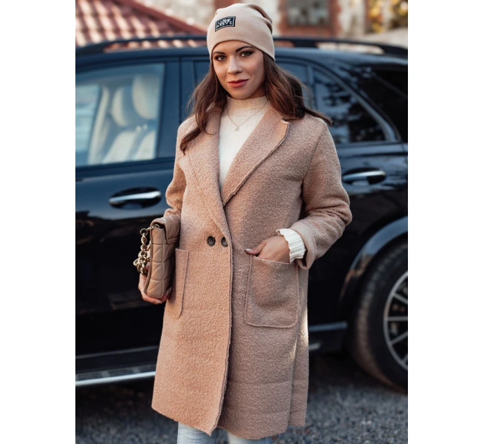 Dámský oversize dlouhý kabát z kůže béžový Dstreet model 21981938 - FashionStreet