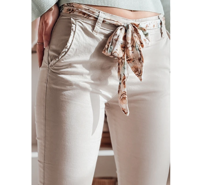 Dámské látkové chinos kalhoty s páskem ROSSALI light beige FashionStreet UY2537
