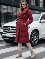 Dámský dlouhý prošívaný kabát bordó model 21990613 - Dstreet