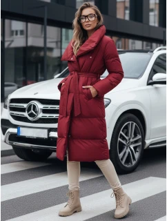 Dámský dlouhý prošívaný kabát bordó model 21990613 - Dstreet
