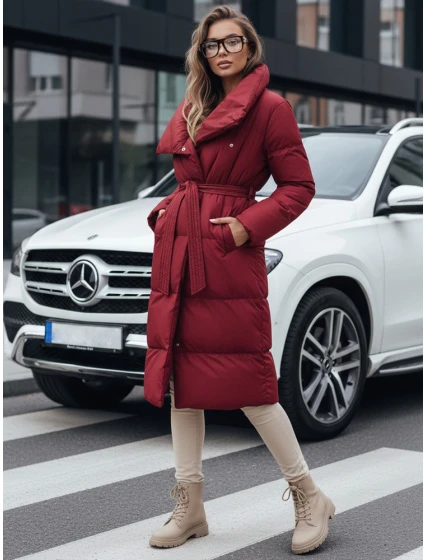 Dámský dlouhý prošívaný kabát bordó model 21990613 - Dstreet