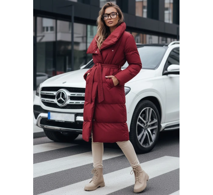 Dámský dlouhý prošívaný kabát bordó model 21990613 - Dstreet