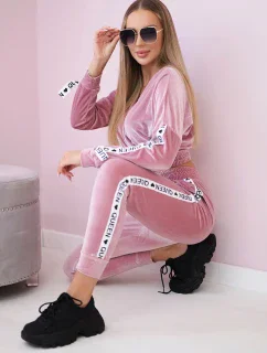 Velurová souprava s nápisem Queen dark powder pink
