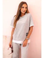 Dámská máslová souprava s krátkým rukávem a kalhotami šedý