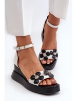 Dámské sandály na platformě a podpatky s květinami Bílé model 21658465 - Boto