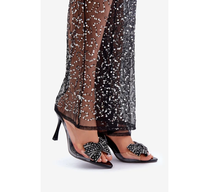 Průhledné Sandály Na Jehlovém Podpatku S Lesklou Mašlí Černé Viosta Průhledné Sandály Na Jehlovém Podpatku S Lesklou Mašlí Černé Viosta