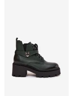 Kožené dámské boty na klínku s ozdobným páskem zateplené Zazoo 60557 tmavě zelené