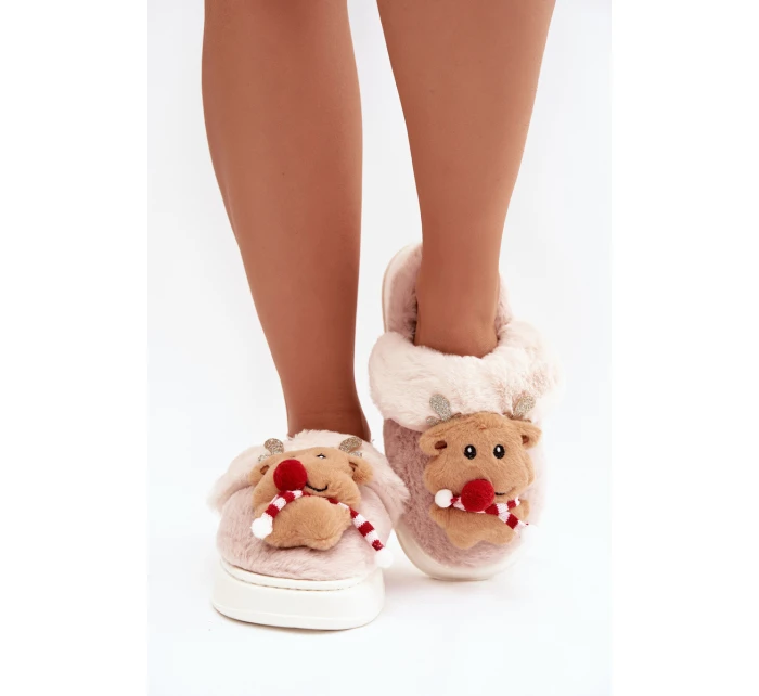 Vánoční kožené domácí pantofle dámské béžové model 21821768 - Boto Vánoční kožené domácí pantofle dámské béžové model 21821768 - Boto