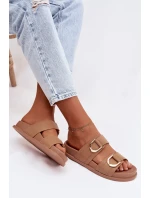 Eko kožené dámské pantofle s pásky tmavě béžové Rosinessa Eko kožené dámské pantofle s pásky tmavě béžové Rosinessa