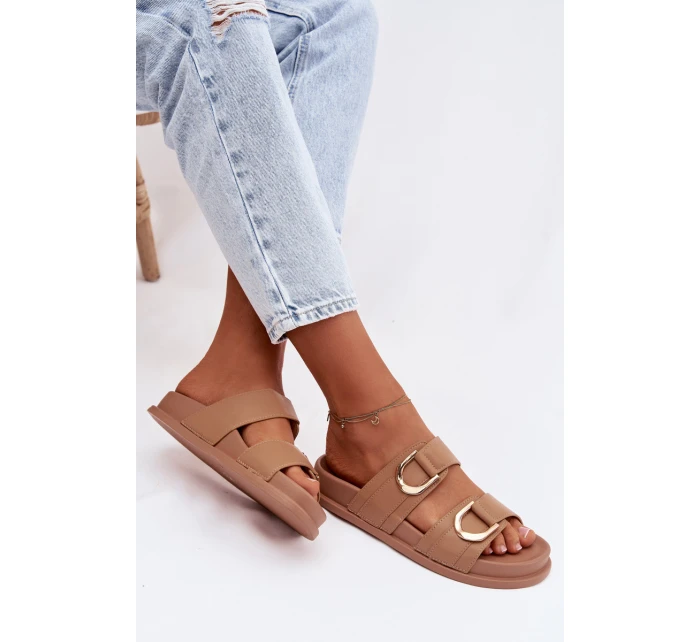 Eko kožené dámské pantofle s pásky tmavě béžové Rosinessa Eko kožené dámské pantofle s pásky tmavě béžové Rosinessa