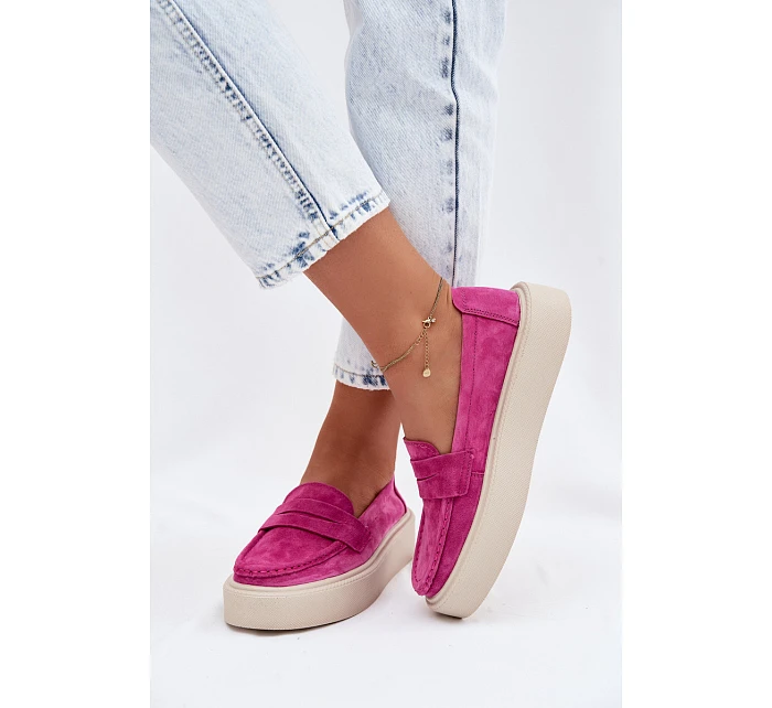 Mokasiny z pravé semišové kůže na platformě Vinceza Fuksja