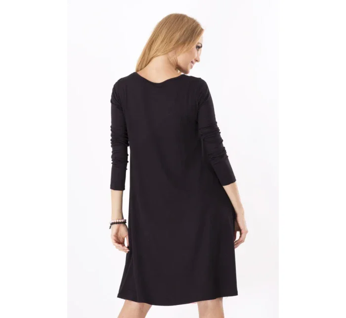 Dámské šaty volný střih 3/4 rukáv i pro středně dlouhé grafitové Černá model 15042431 - BeYou Dámské šaty volný střih 3/4 rukáv i pro středně dlouhé grafitové Černá model 15042431 - BeYou
