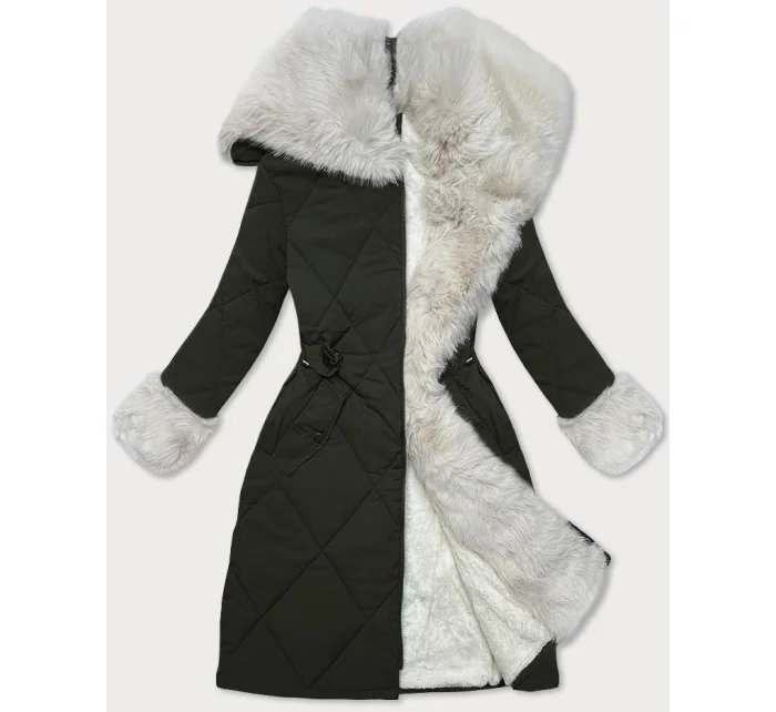 Army-béžová prošívaná zimní bunda s kožešinovou podšívkou Way Mode (WD202308) Army-béžová prošívaná zimní bunda s kožešinovou podšívkou Way Mode (WD202308)