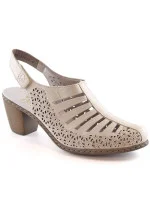 Kožené sandály na podpatku Rieker W RKR49B beige Kožené sandály na podpatku Rieker W RKR49B beige