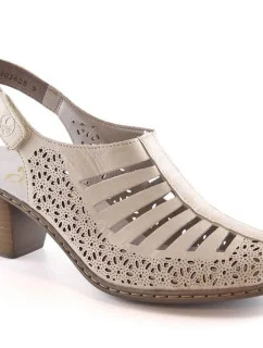 Kožené sandály na podpatku Rieker W RKR49B beige