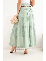 Dámská maxi bavlněná sukně s model 22182757 výšivkou a elastickým pasem tmavě mátová - K-Fashion