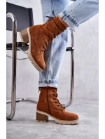 Dámské zateplené kozačky na vysokém podpatku Velbloud model 21596739 - Boto