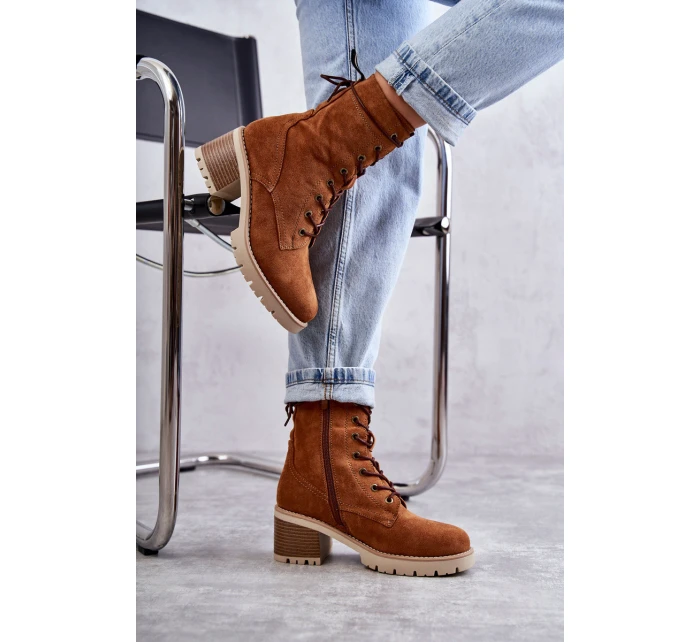 Dámské zateplené kozačky na vysokém podpatku Velbloud model 21596739 - Boto