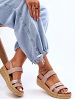 Dámské kožené sandály se suchým zipem růžové Fresh Look