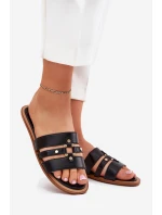 Ploché dámské sandály se zlatým detailem černé model 21700081 - Boto Ploché dámské sandály se zlatým detailem černé model 21700081 - Boto