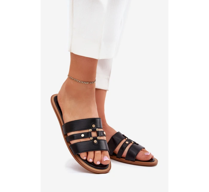 Ploché dámské sandály se zlatým detailem černé model 21700081 - Boto Ploché dámské sandály se zlatým detailem černé model 21700081 - Boto